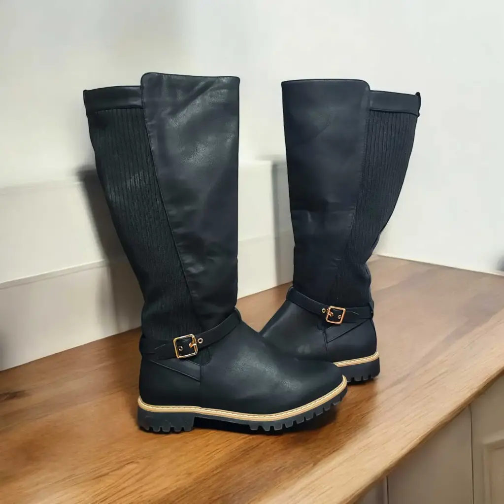 Botas a la Rodilla Marca Confort negro con Elastico Talla 40 W- 2284