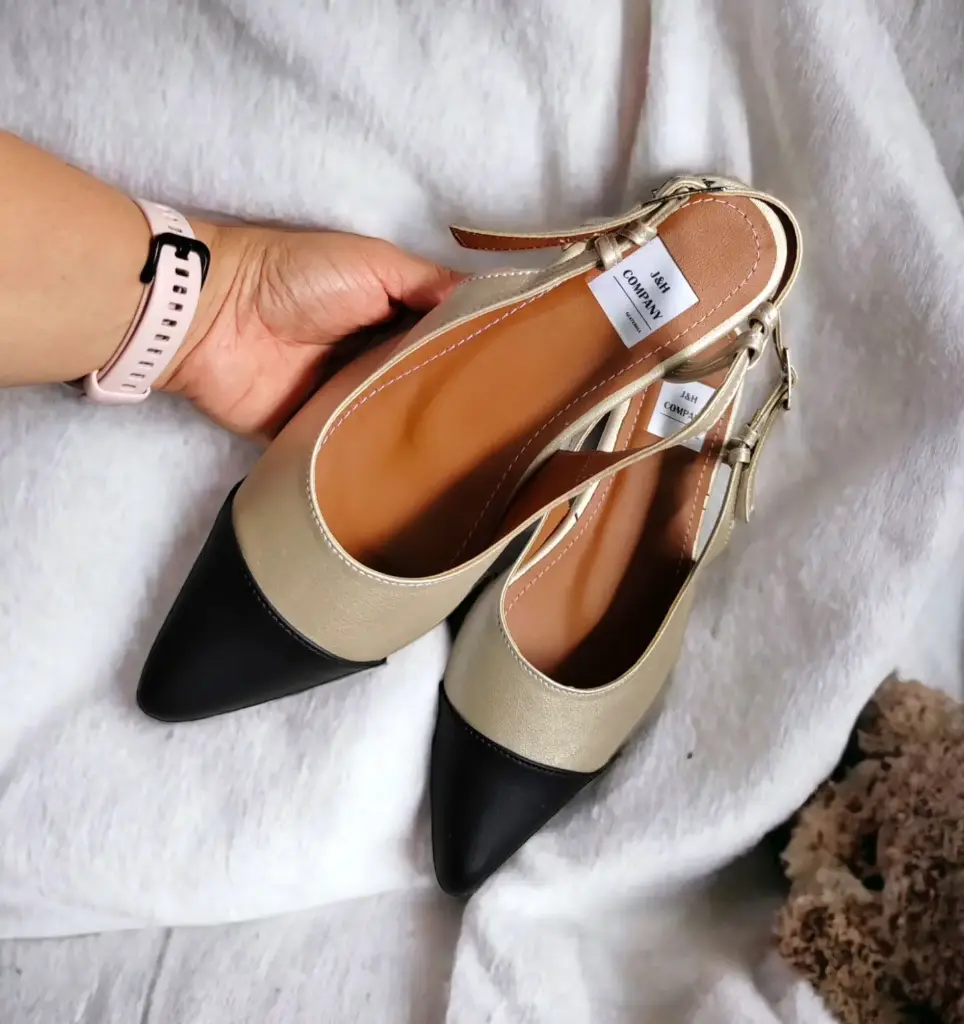 Flats Graciela semipiel champagne y negro (D)