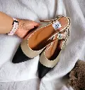 Flats Graciela semipiel champagne y negro (D)