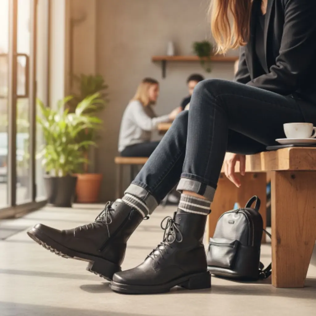 Botines Punta Cuadrada Negro Talla 35