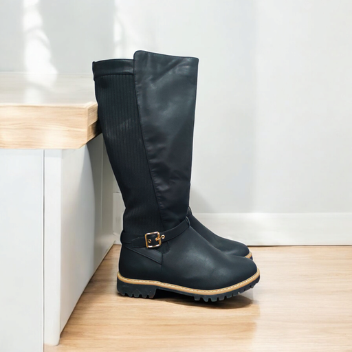 Botas a la Rodilla Marca Confort negro con Elastico Talla 40 W- 2284