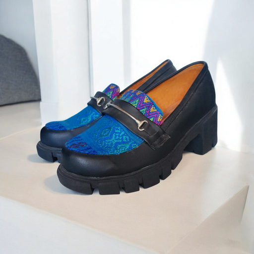 [LOAFERSFCT-08] Tacones Loafers Mocassines Típicos semipiel negra típico toto azul  / LOAFERSFCT-08