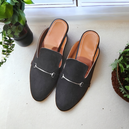 Flats Luxe gamuza negra adorno metal,  Valerina / LUXE-09