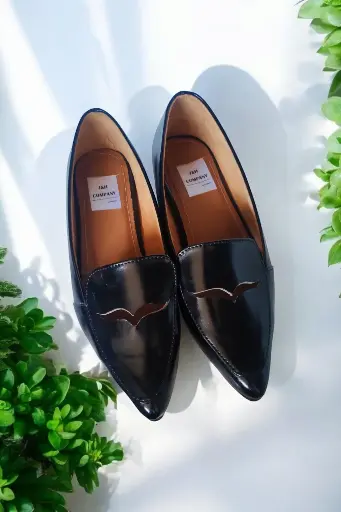 [ANIZAFC-13] Flats Aniza semipiel negra brillante, forro piel (D)