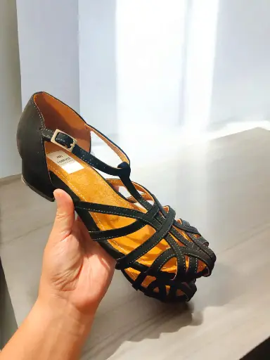 [CANGMORTAFC-07] Tacones Cangrejera Mor gamuza negra tacón 3 cms. (D) (39)