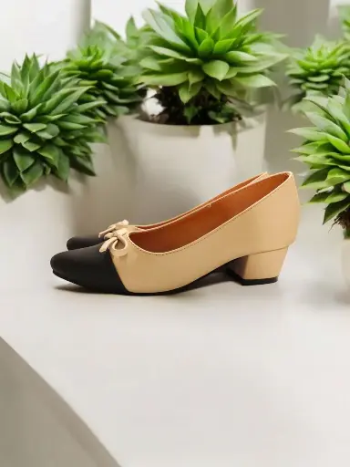 [NADIATAFC-01] Tacones Nadia semipiel beige y negro tacón 4 cms (D)