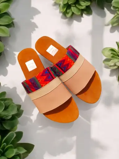 [LUNATFC-03]  Sandalias Luna típica, palo rosa y típico seda fucsia (D)