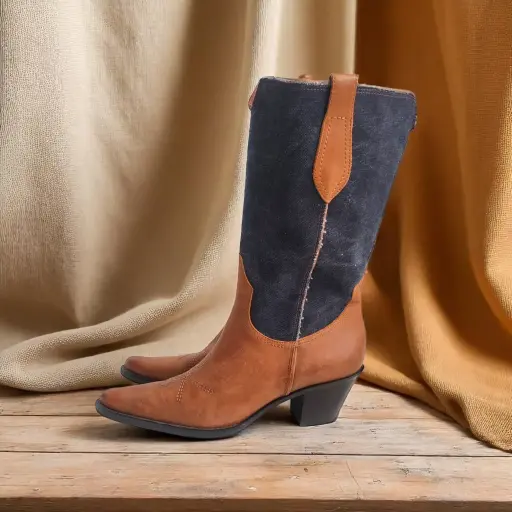 [SAN013] Botas Franco Sarto 100% Piel gena Lona azul Talla 37