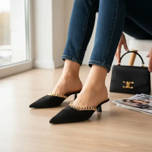 [SAN270] Tacones Marca 2nd Street Color negro satinado tacón Kitten Heel 3cm