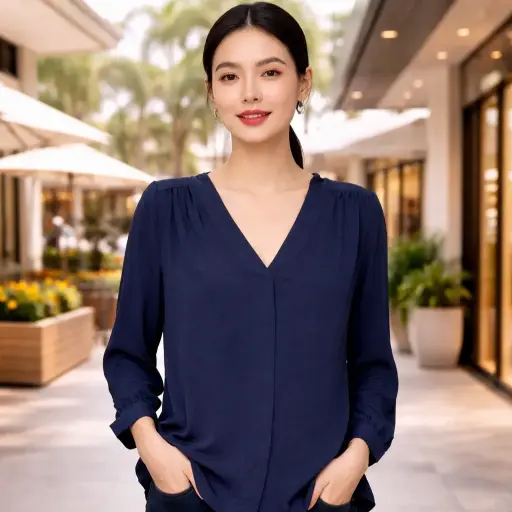 [ROP-315] Blusa Color Azul Marca H & M Talla M (6)	 