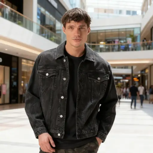 [ROP-355]  Chumpa Color Negro Marca H & M Talla XL	 