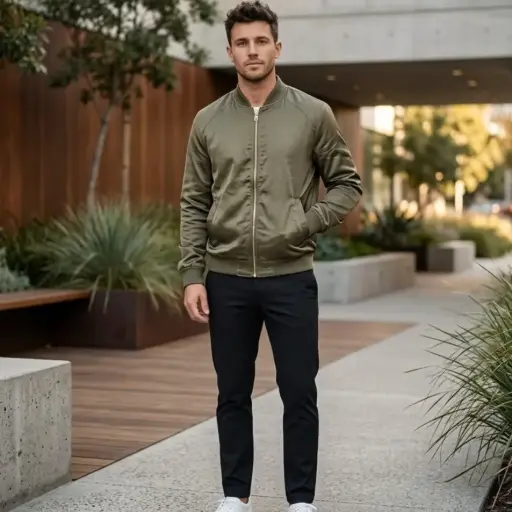 [ROP-402] Chumpa Color Verde oscuro Marca Dived H&M Talla M 