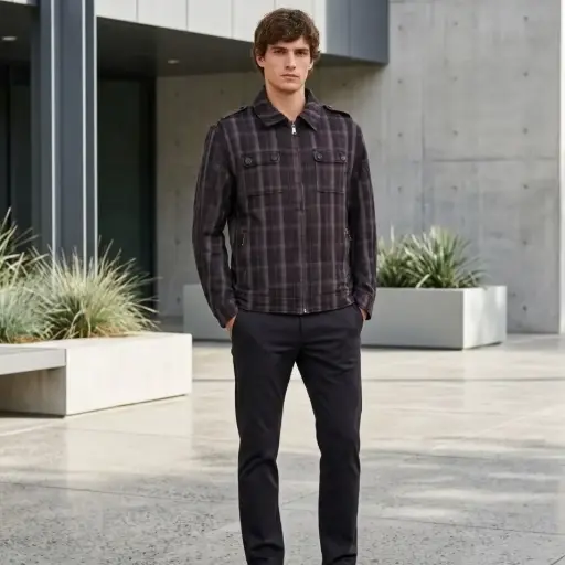 [ROP-409] Chumpa Color Negro con rayas grises Marca International Concept Talla M			 