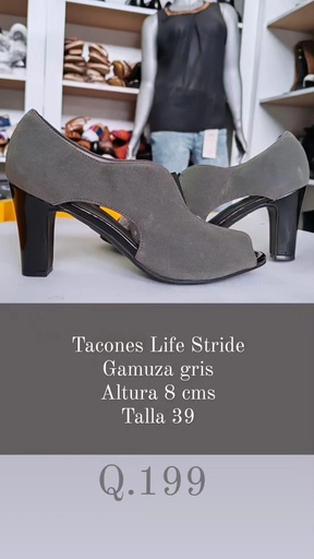 Tacones gamuza gris Life Stride Talla 39 altura 8 cms.