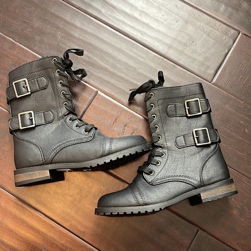 [SAN062] Botines negros combat tacón café Talla 38