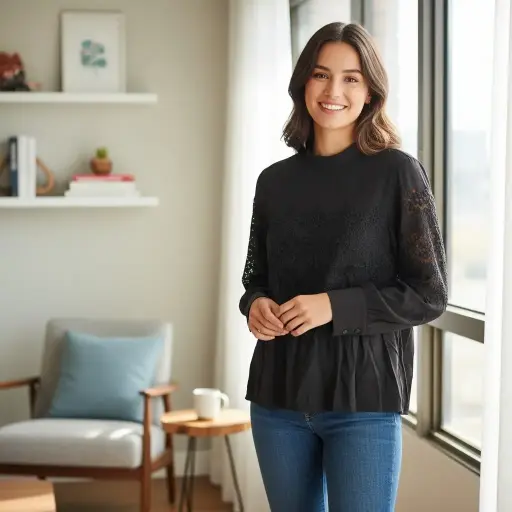 [ROP-518] Blusa Color Negro azabache Marca Paris Atelier Talla L