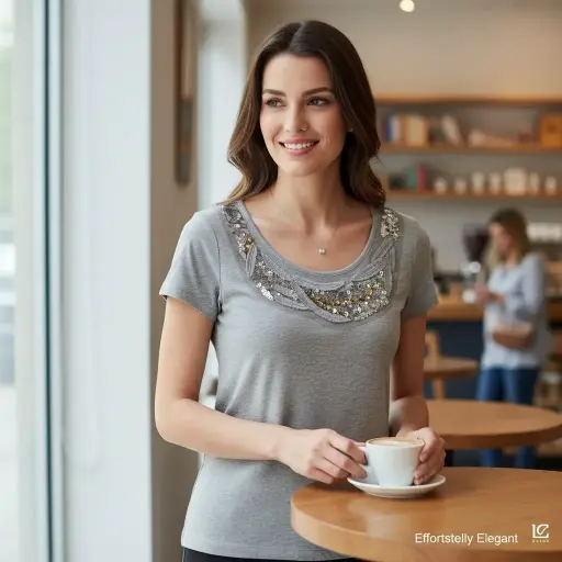 [ROP-522] Blusa  Color Gris perla Marca Talbots Talla S petite			